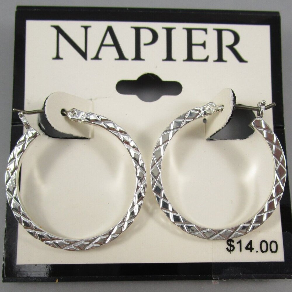 NAPIER Contemporary Silver Diamond Shape Textured Hoop Earrings**NEW!